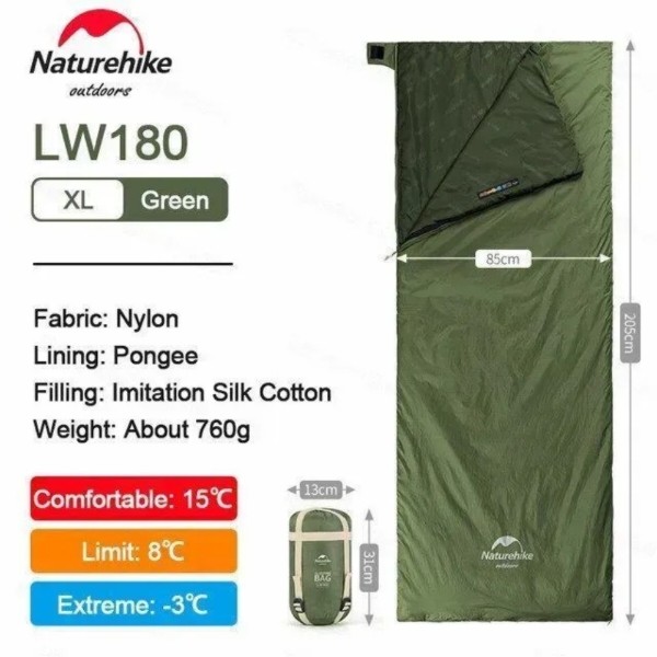 Фото - Спальний мішок Naturehike Summer LW180 NH21MSD09 
Green (6927595777961-R)